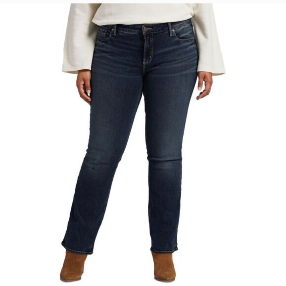 Silver Jeans Co. Elyse Slim Boot Cut Women's Plus Size 24 Blue Denim Stretch